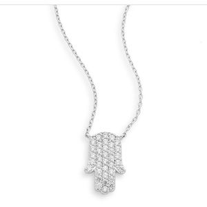 Anne Klein 925 Sterling Silver Pave Hamsa Necklace